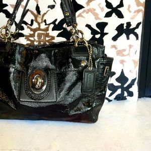 Coach Black Patent Leather Handbag with Double Handles in Excellent Condition